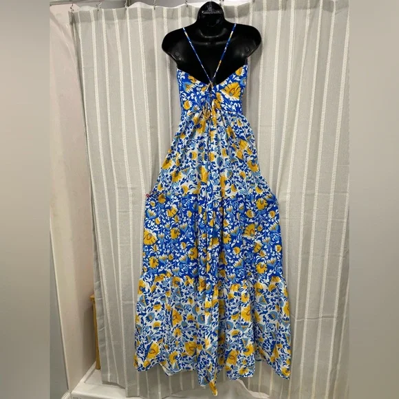 NWT Blue‎ Yellow Floral Sleeveless Halter Sundress Maxi Adjustable 3X (22/24) - Picture 6 of 16